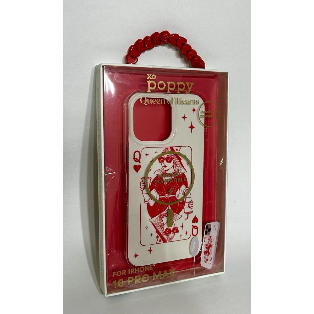 XO Poppy Queen of Hearts w/drink MagSafe iPhone 16 Pro Max Case White Pink Red